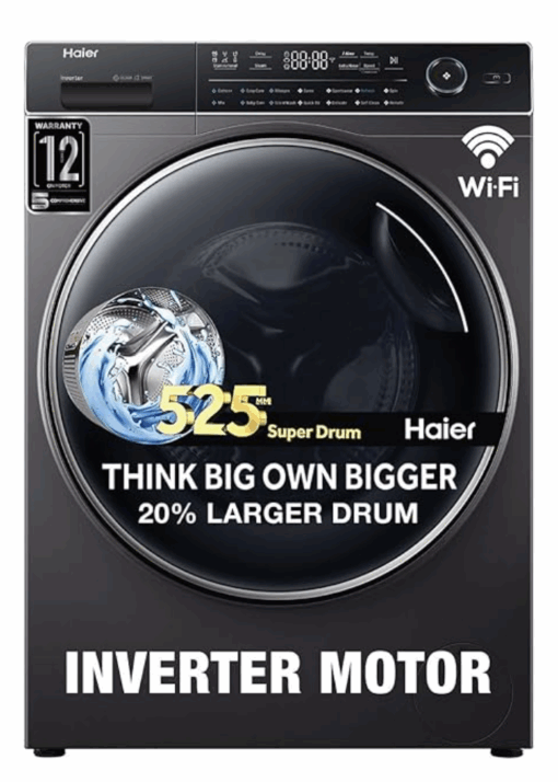 Haier 8 Kg 5 Star Inverter Direct Motion Motor Fully Automatic Front Load Washing Machine (HW80-IM1479CS8U1, 525 Super Drum, Puri Steam, Dark Jade Silver)